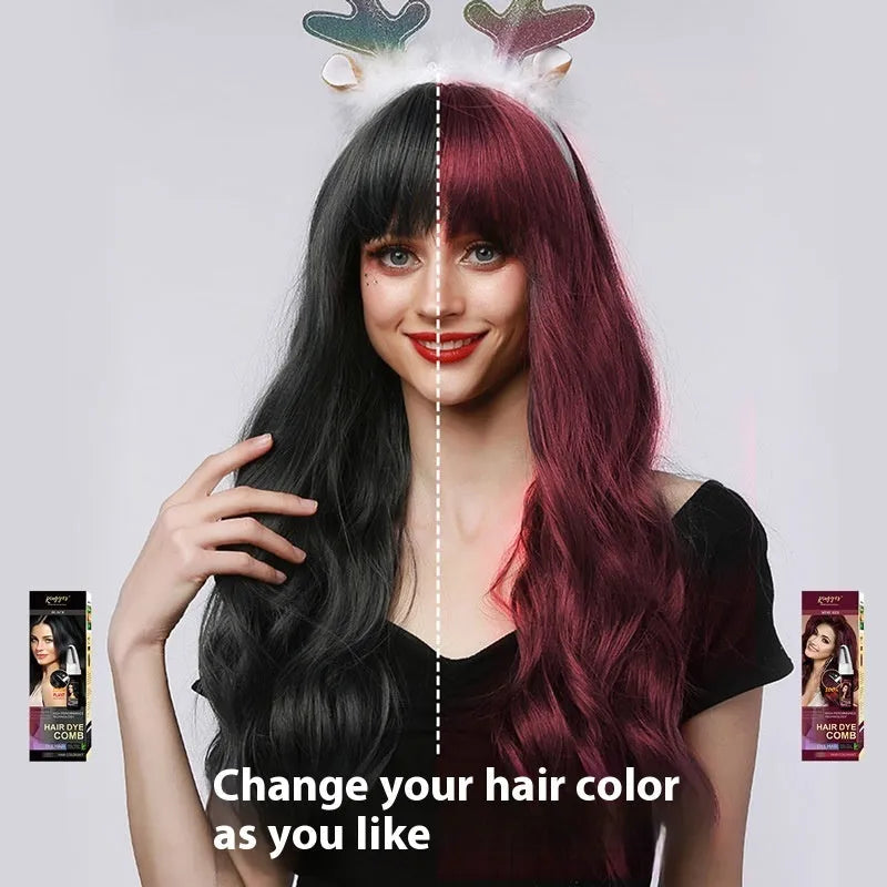 Easy Coloring Comb hair dye 200ml bottle with integrated applicator brush in brown, wine red, and dark brown colours