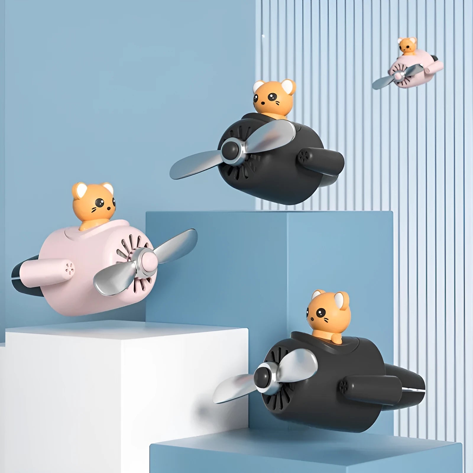 Cartoon aeroplane-shaped plastic car air freshener for small vents with fragrance slices