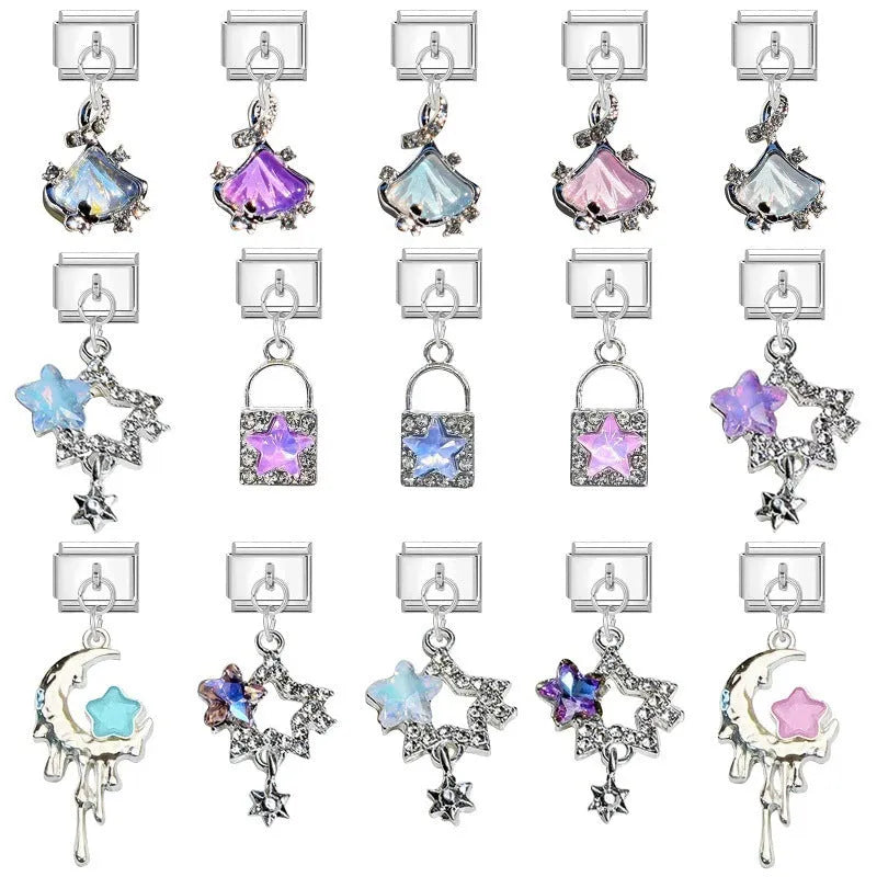 Small stainless steel electroplated pendant module 1x0.9cm charm bracelet accessory