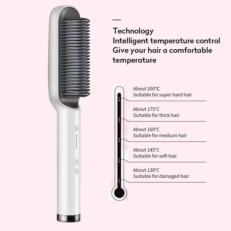 Red dual-function hair straightener comb with curling tong and tourmaline ceramic plates