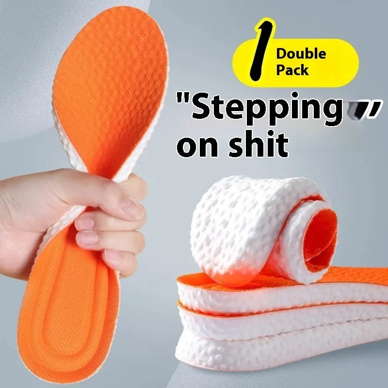 Grey, black, and orange breathable PU foam sports insoles laid flat, showing their cut-to-size design.