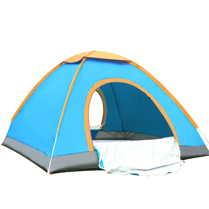 Automatic quick pitch camping tent in green with double door, 200x110x100cm for multiple people outdoor use