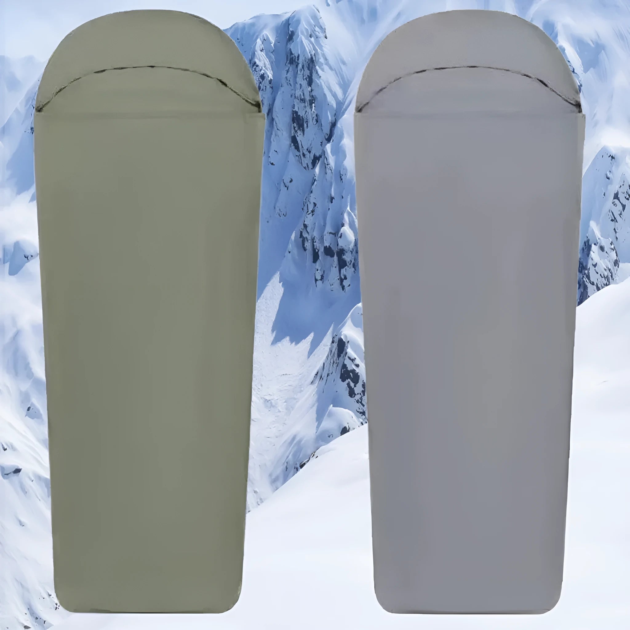 Blue lightweight nylon mummy sleeping bag for adult camping, shown with dimensions 210x80x60cm.