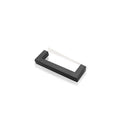 Stainless steel square pipe cabinet door handle in brushed silver finish, shown alongside matte black and brushed gold options.