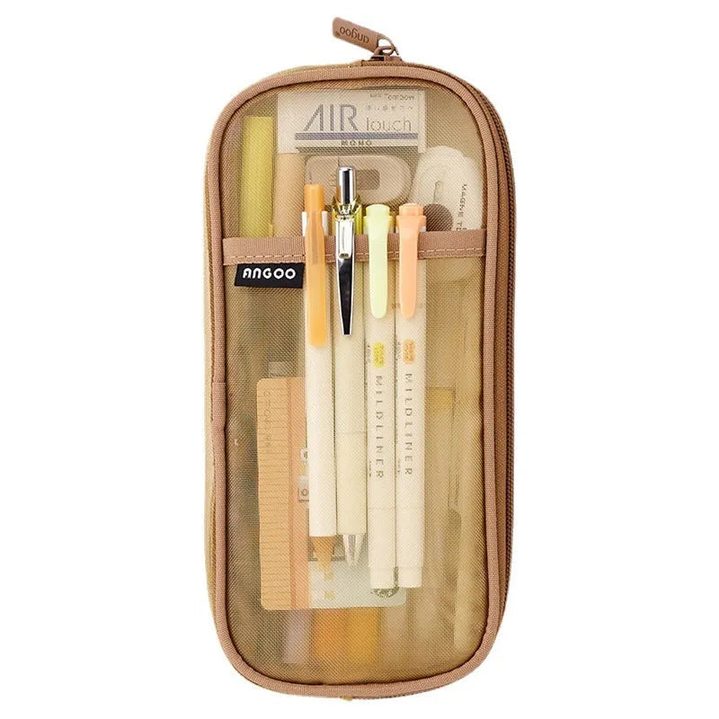 Square transparent mesh stationery storage bag in solid colours for exam organisation