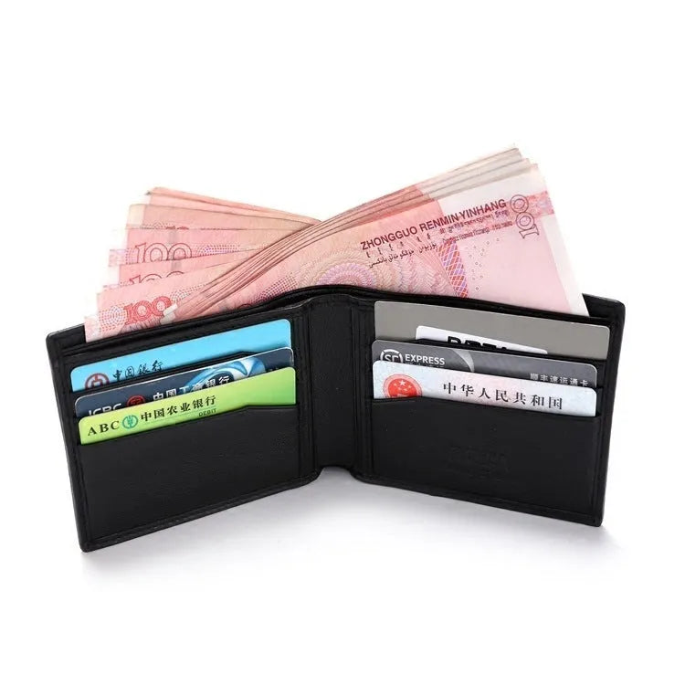 Genuine pearl fishskin leather wallet with horizontal square shape and visible sewing thread detailing