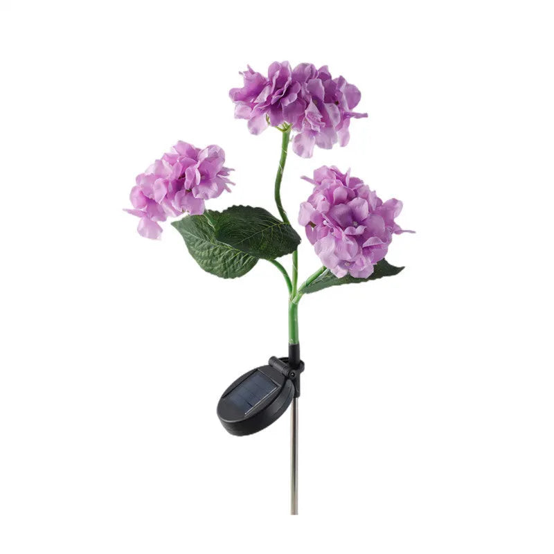 Solar hydrangea garden light in chosen colour with rubber construction and floor outlet design