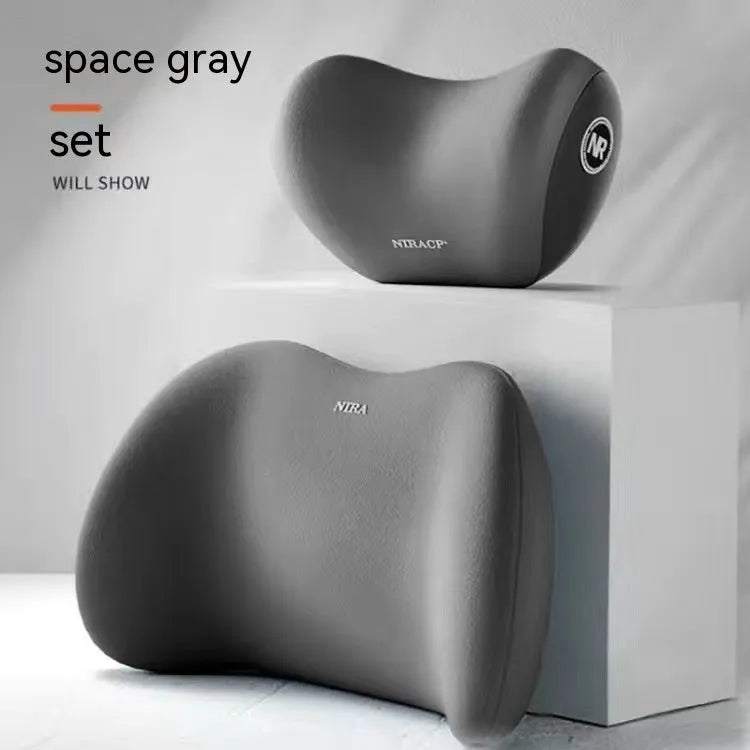 Car headrest and lumbar support pillow set with memory foam filling in five colour options