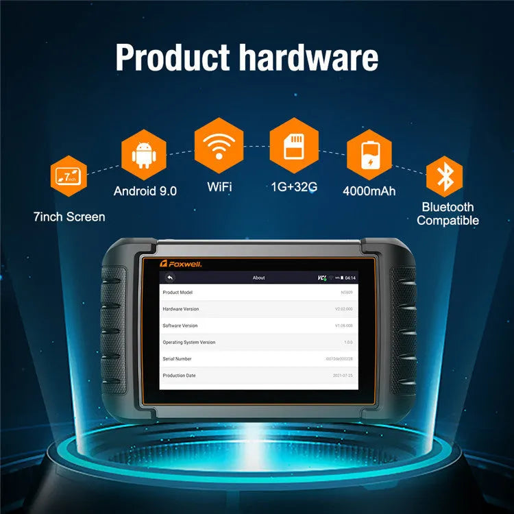 NT809 automotive diagnostic scanner with cables, adapters, and user manual for full vehicle system detection