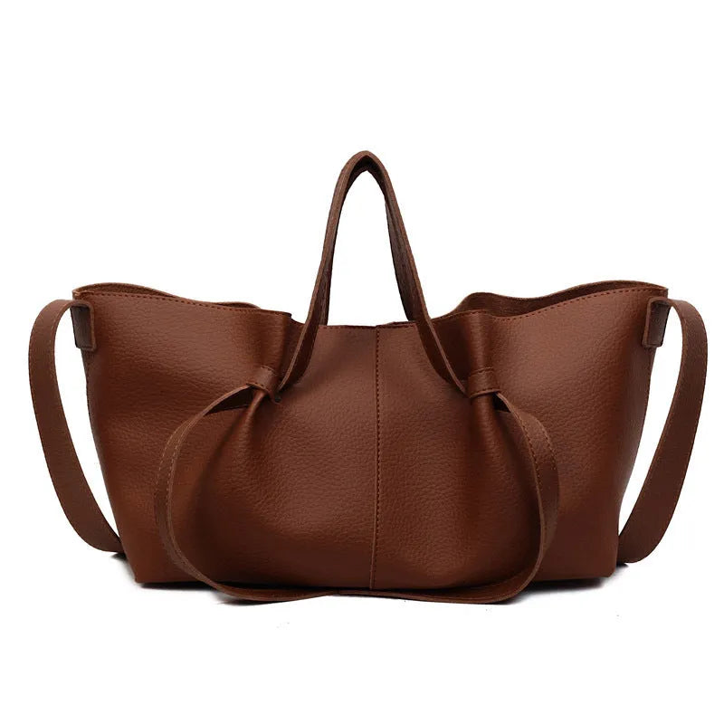 Large capacity one-shoulder crossbody bag in soft PU with sewing line detail, black