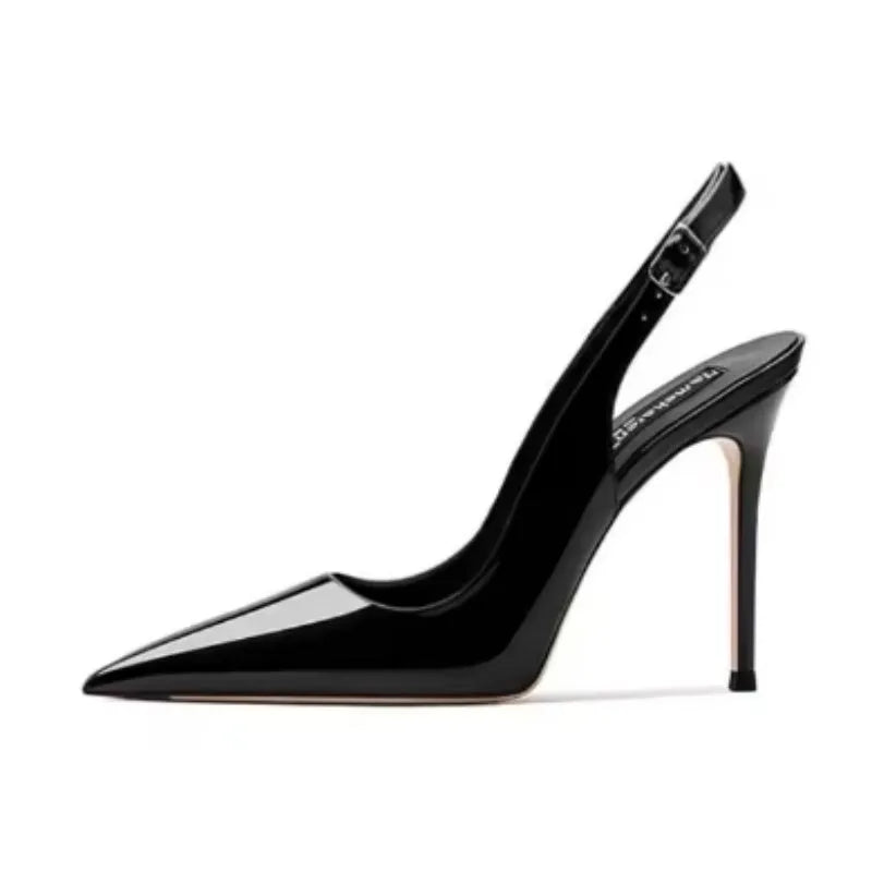 Nude soft leather women's ankle-strap high heel sandals with hollow design