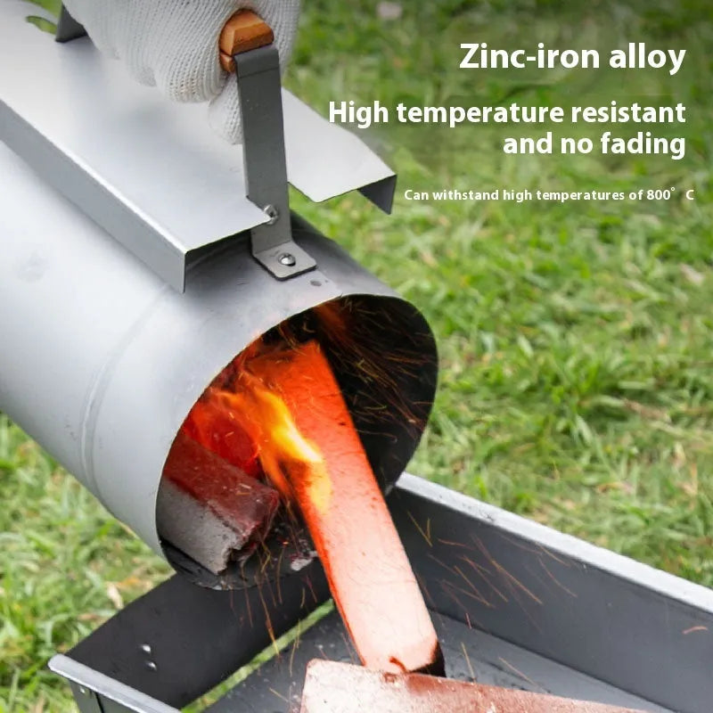 Zinc-iron alloy outdoor charcoal fire bin with carbon bucket design and oven igniter.