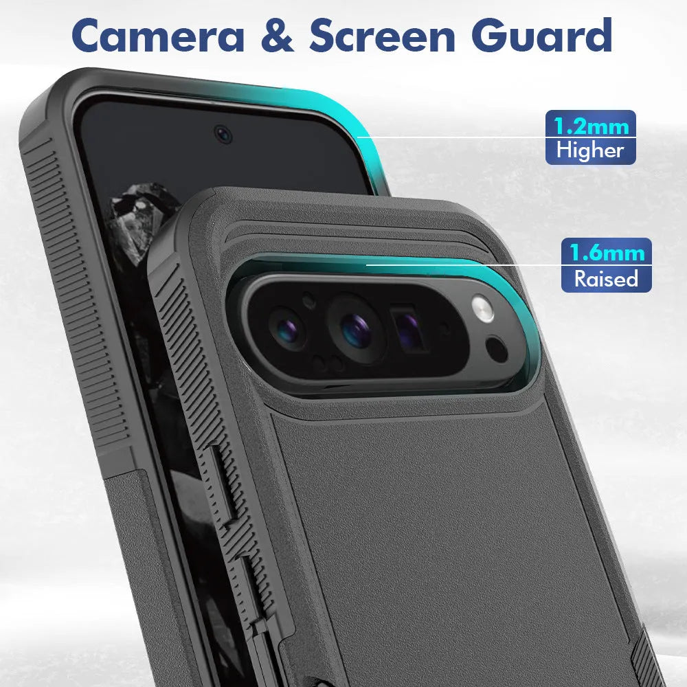 Two-in-one double-layer drop-resistant phone case for Google Pixel 9 in black with TPU and PC construction