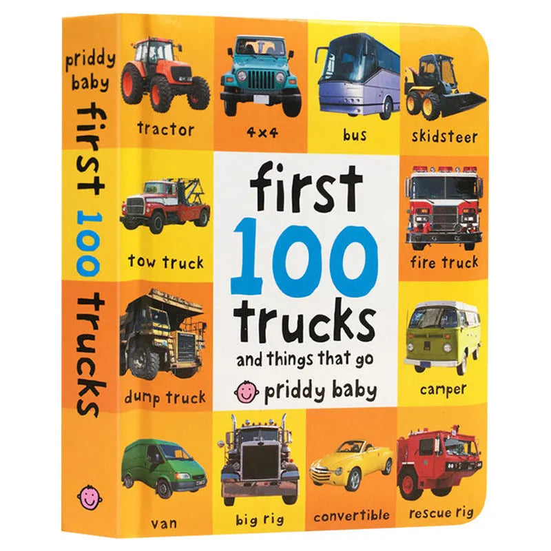 Red hardcover cardboard book for children with English vocabulary content