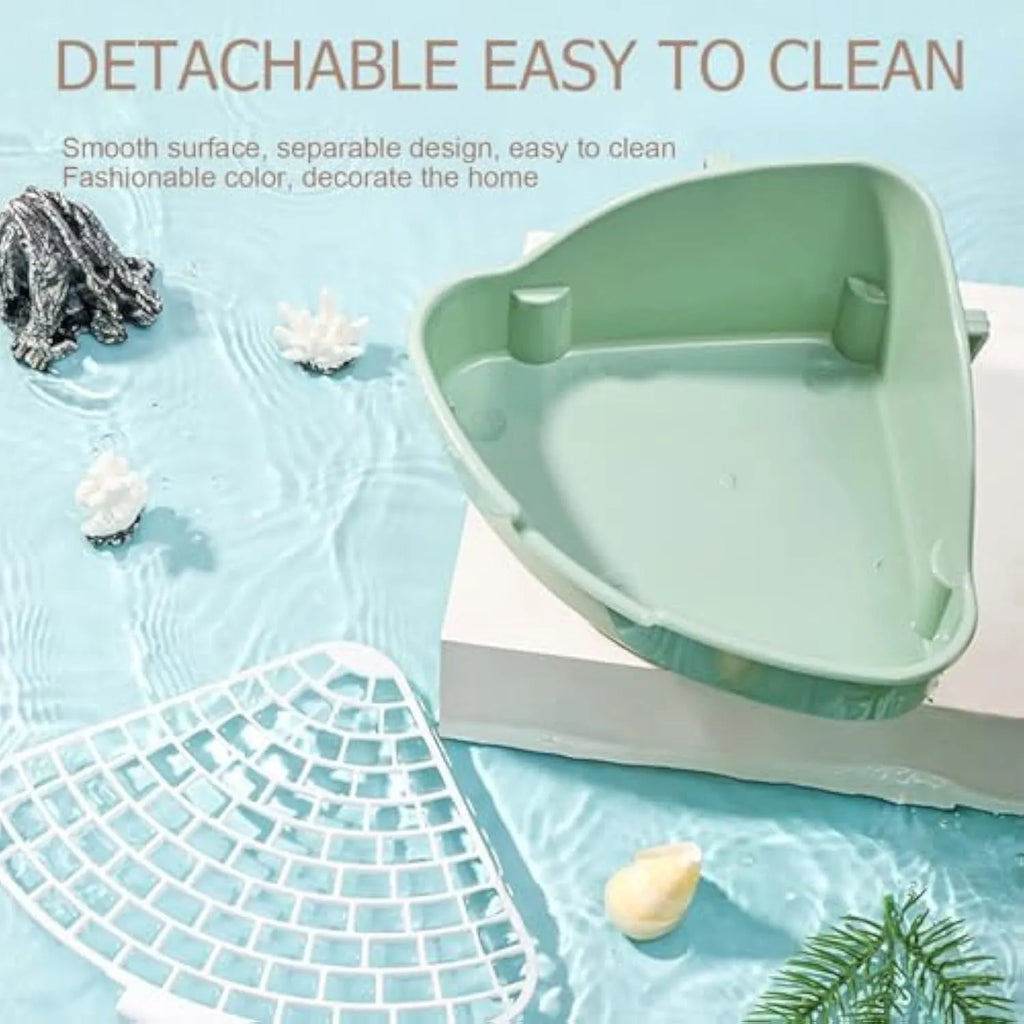 Triangular rabbit litter box corner toilet for small pets in green colour