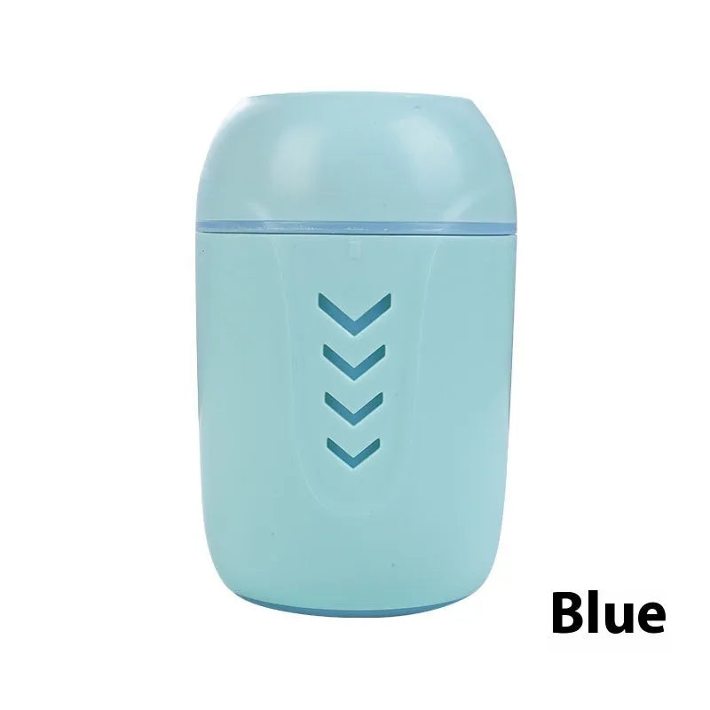 Round portable air purifier in blue colour for vehicle, desktop, or office use with USB and battery power options
