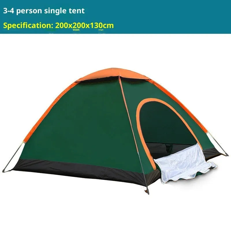 Automatic quick pitch camping tent in green with double door, 200x110x100cm for multiple people outdoor use