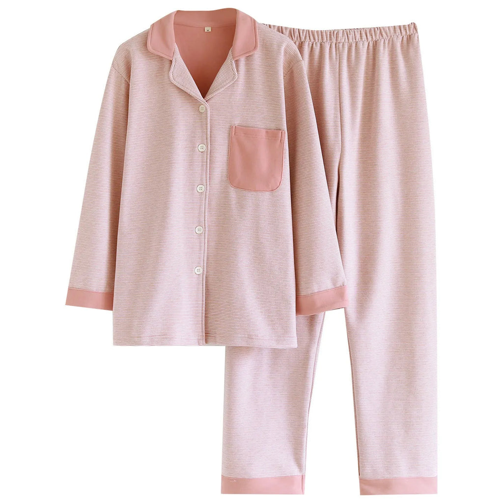 Simple casual loose long-sleeve pants homewear set in spandex blend, peach colour, front view