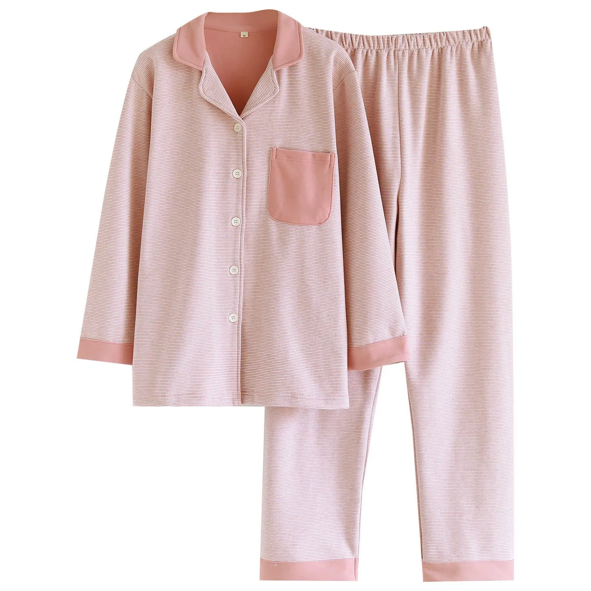 Simple casual loose long-sleeve pants homewear set in spandex blend, peach colour, front view