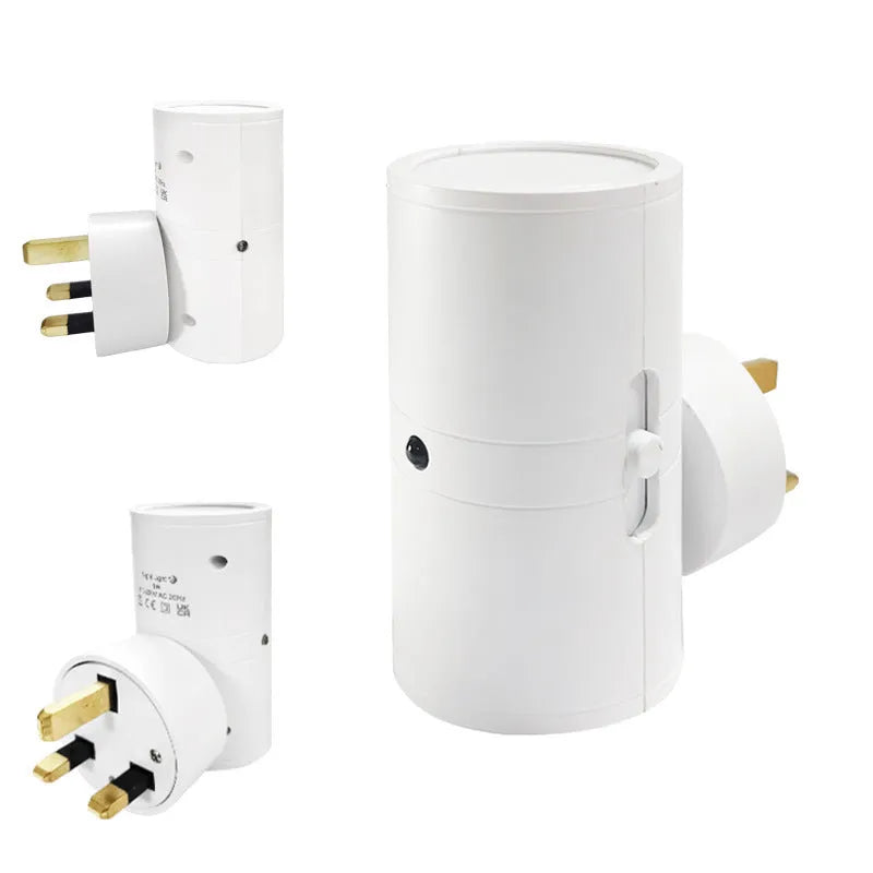 2-in-1 sensor plug LED night light with geometric stereo design, black shell, on white background