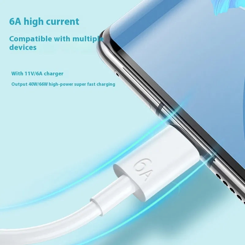 White PVC 6A super fast charge data cable for TYPE-C devices in multiple lengths 0.3m-2m