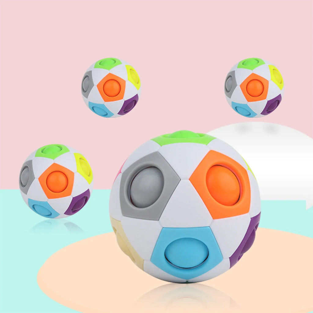 7cm diameter rainbow coloured ball puzzle with visible holes and internal movable balls