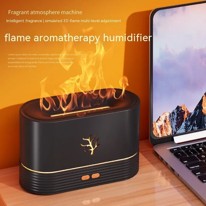 Square white or black USB flame humidifier with LED fire effect and mist output