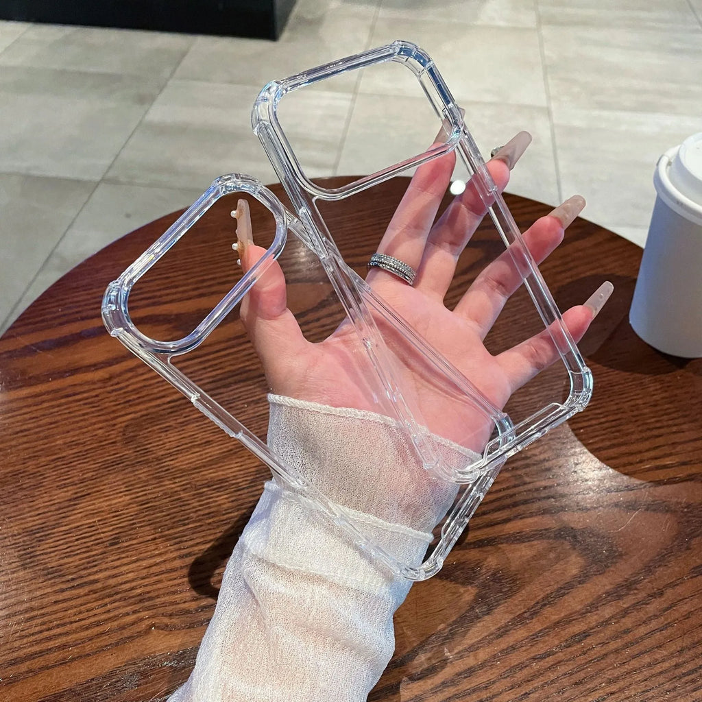 Transparent PC phone case for iPhone, shockproof anti-fall cover, simple all-inclusive style