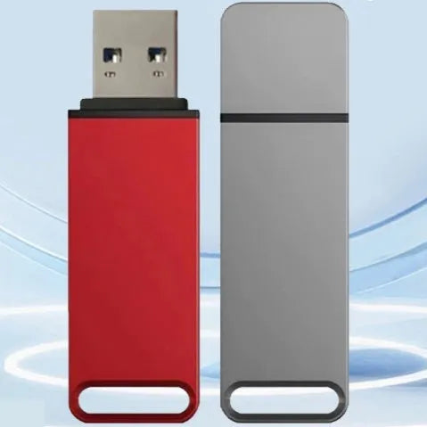 Metal USB flash drive in black, red, or silver with capacity up to 16TB