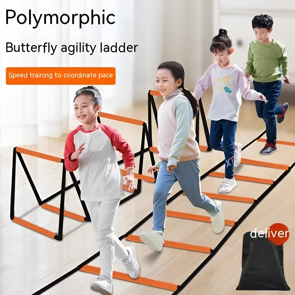 Children's butterfly agility ladder training equipment set in plastic construction with multiple length options