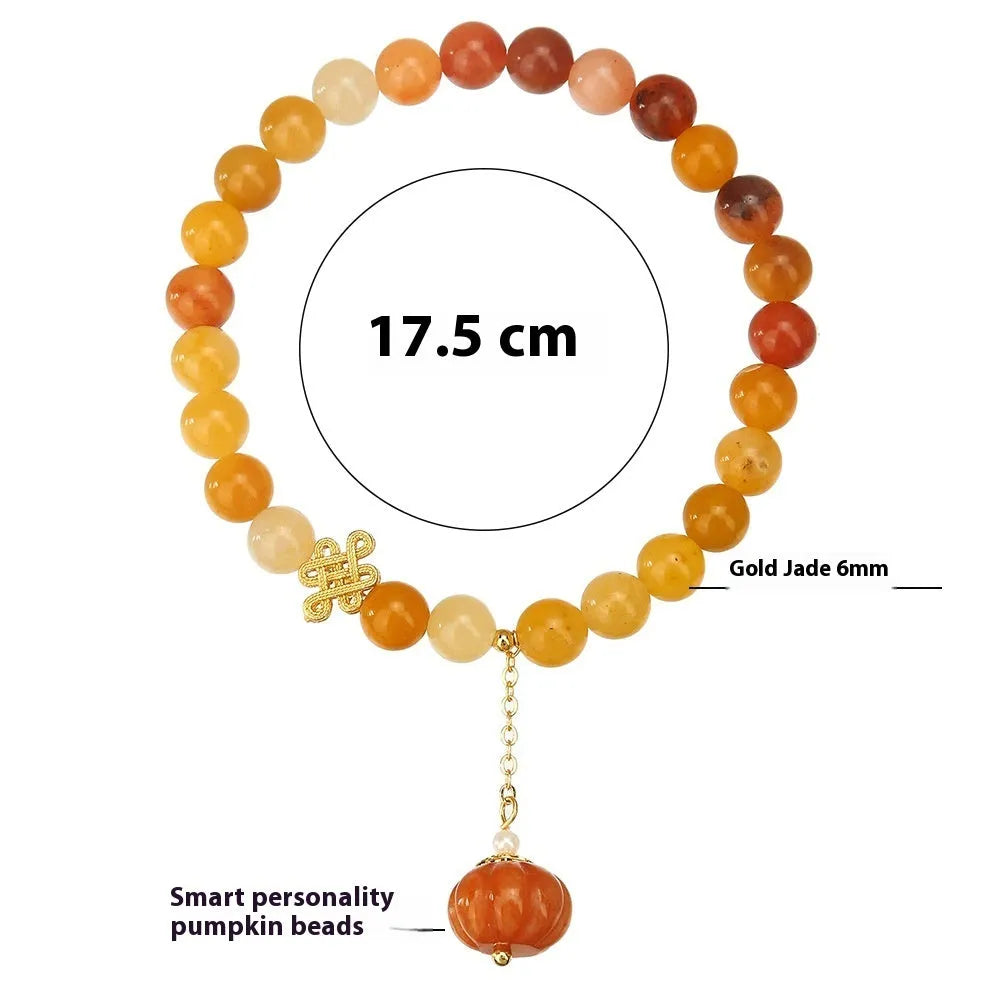 Handmade Jinsi Jade pumpkin beads bracelet, 6mm golden yellow, retro women's jewellery