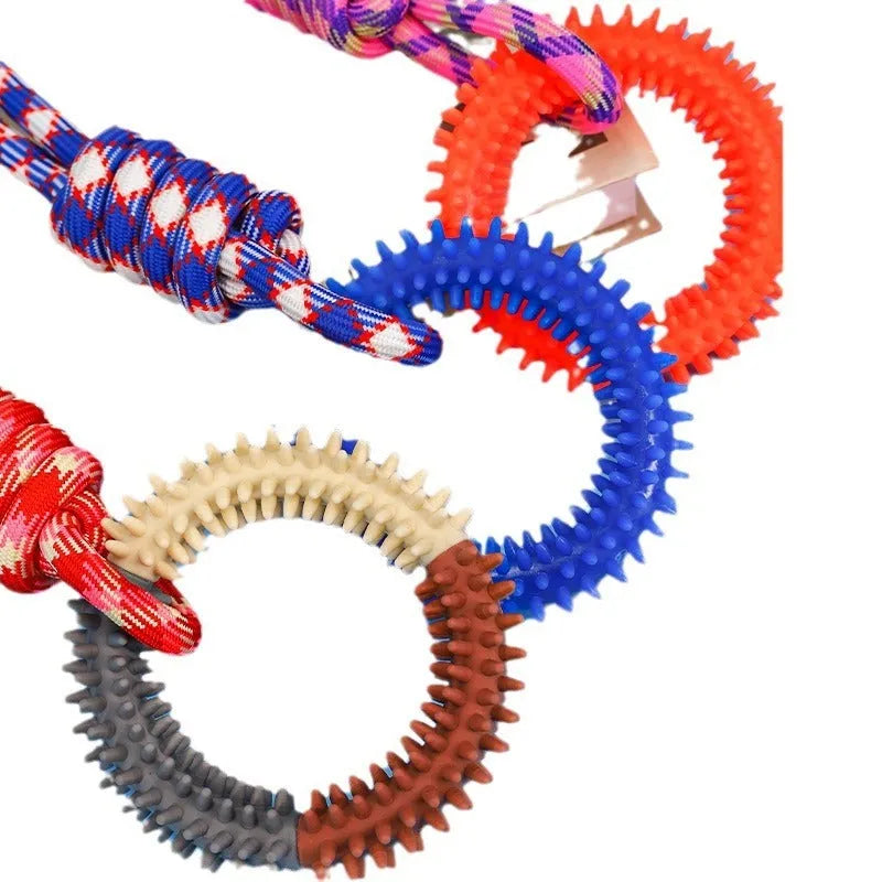 Braided cotton rope pet toy in dazzling colours with knotted design for chewing