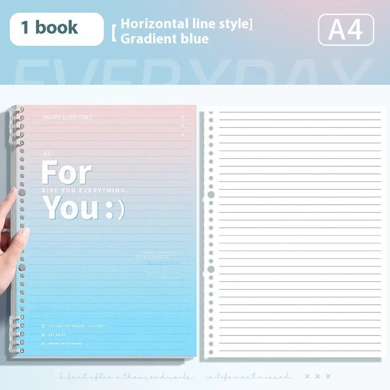 Removable coil gradient notebook with polypropylene cover in blue, green, pink, or purple colours.