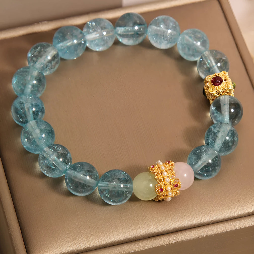 Blue crystal cube sugar colourful crystals bracelet with flexible ring design in Chinese style