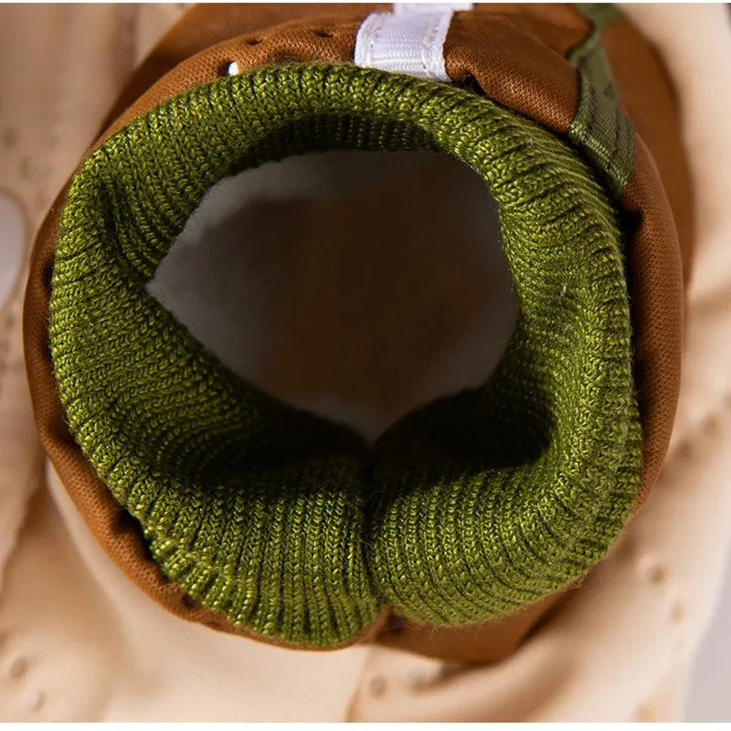 Warm thick Maillard pocket patch four-legged cotton coat for dogs in green, lying on a surface