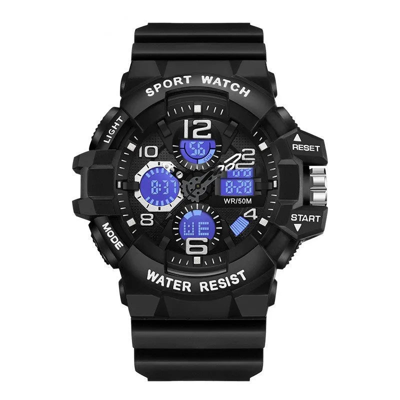 Men's waterproof luminous analogue-digital electronic watch with 55mm dial and TPU band