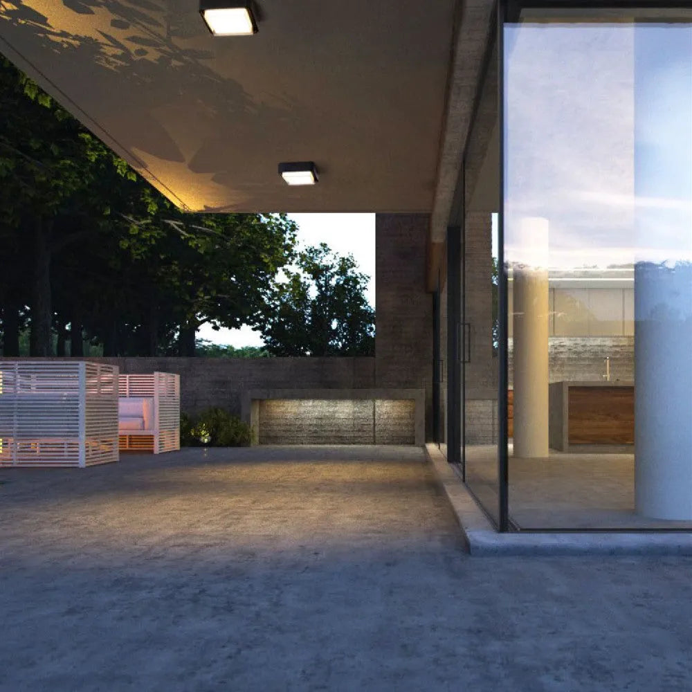 Insect-proof ultra-thin outdoor ceiling lamp in white, with LED light and powder-coated finish