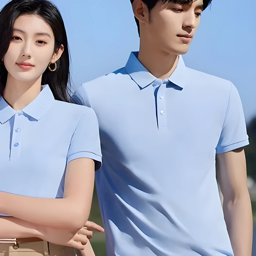Man wearing a short sleeve cotton t-shirt in a neutral colour, showing the pullover style and fit.