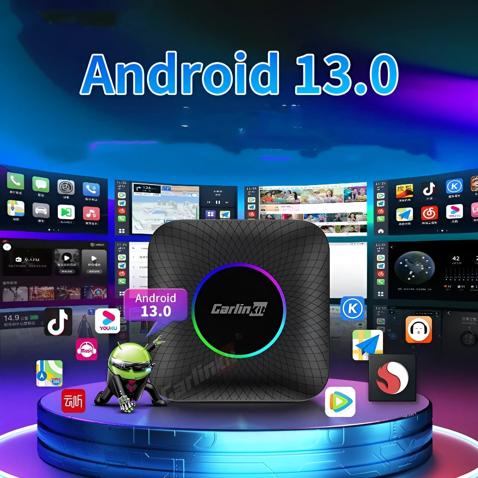CarPlay wireless conversion box with Android 13.0 system measuring 78.6mm square