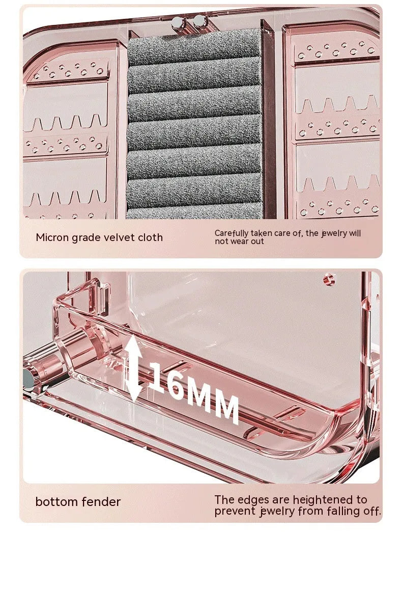 Wall-mounted jewelry storage box in transparent gray with more than 8 layers and dustproof lid