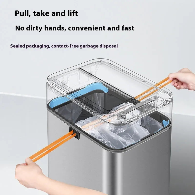 Stainless steel inductive smart trash can with automatic sensor lid and deodoriser.