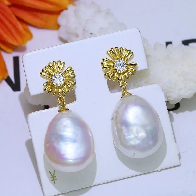 S925 sterling silver Baroque floral earrings with a silver ring holder in gold and silver colour options.