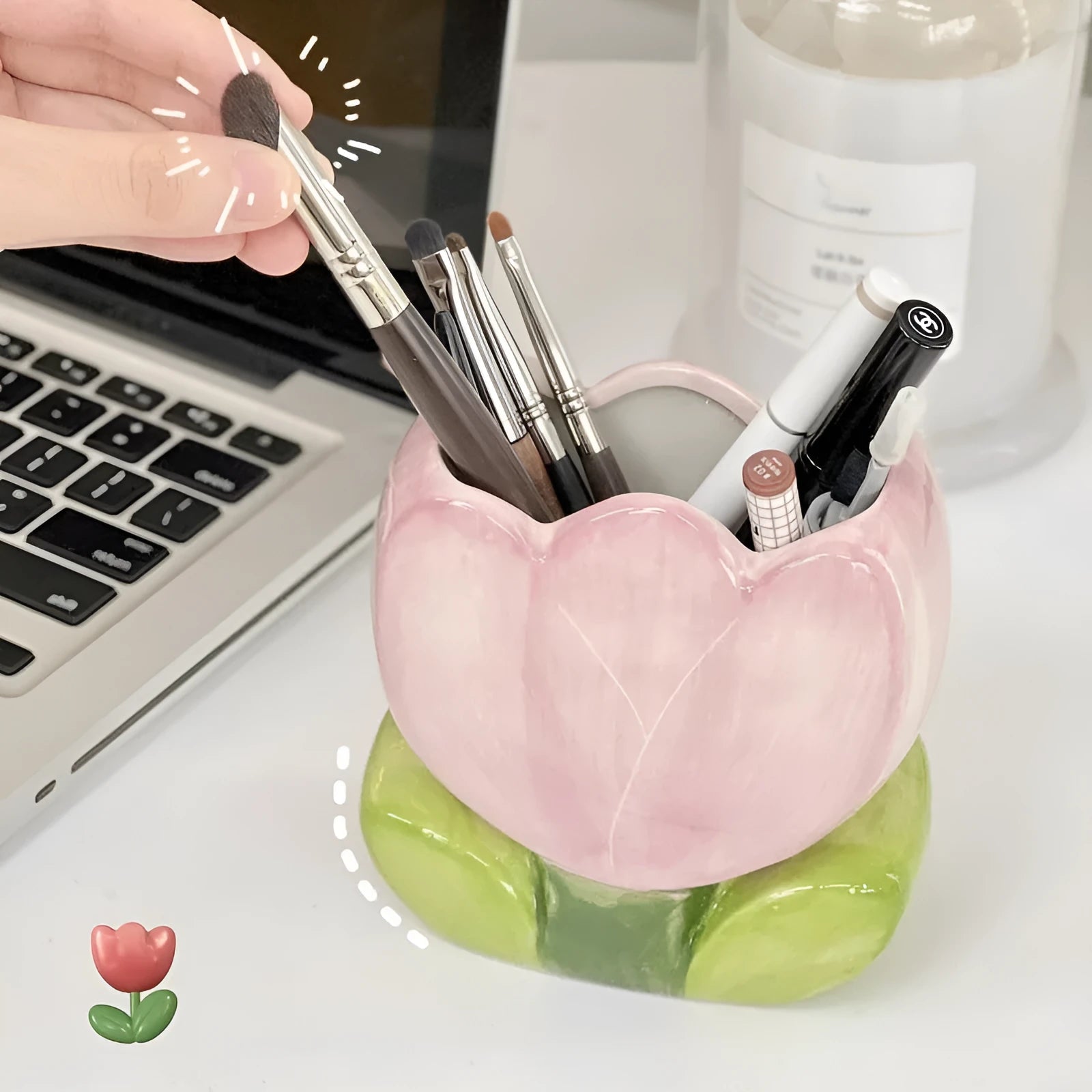 Ceramic pen holder storage box with floral decoration in five colour options