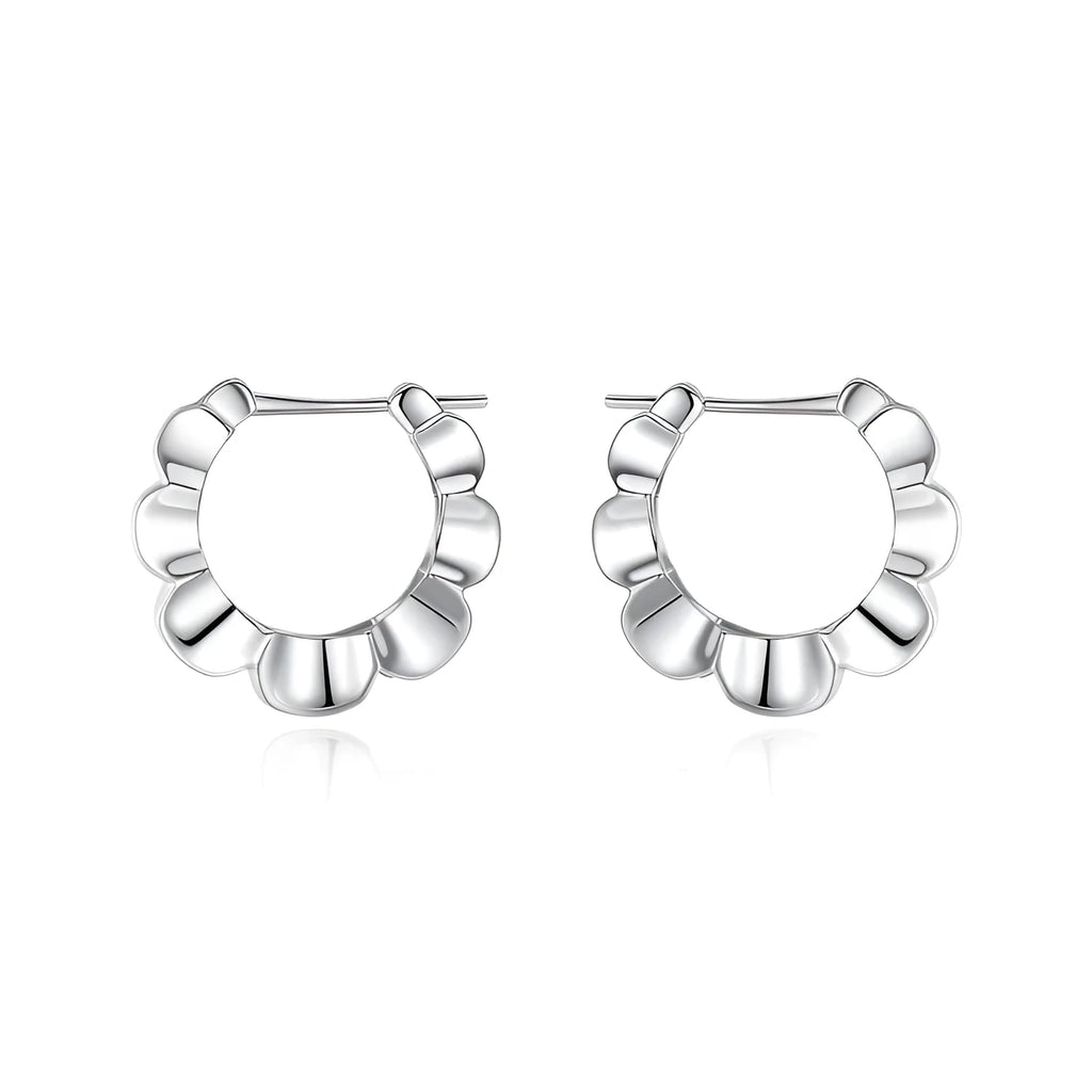 Sterling silver geometric drop earrings with round retro design elements