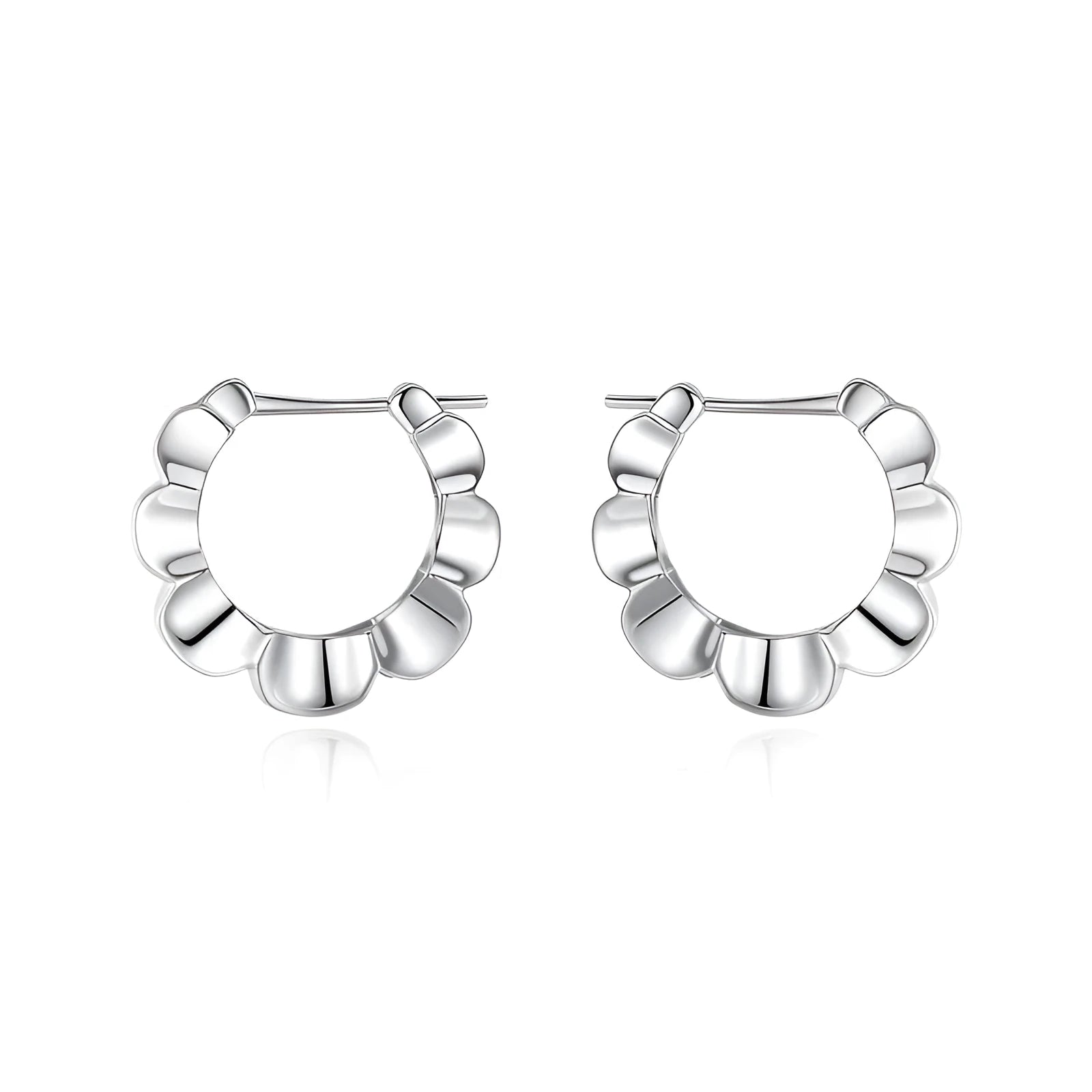 Sterling silver geometric drop earrings with round retro design elements