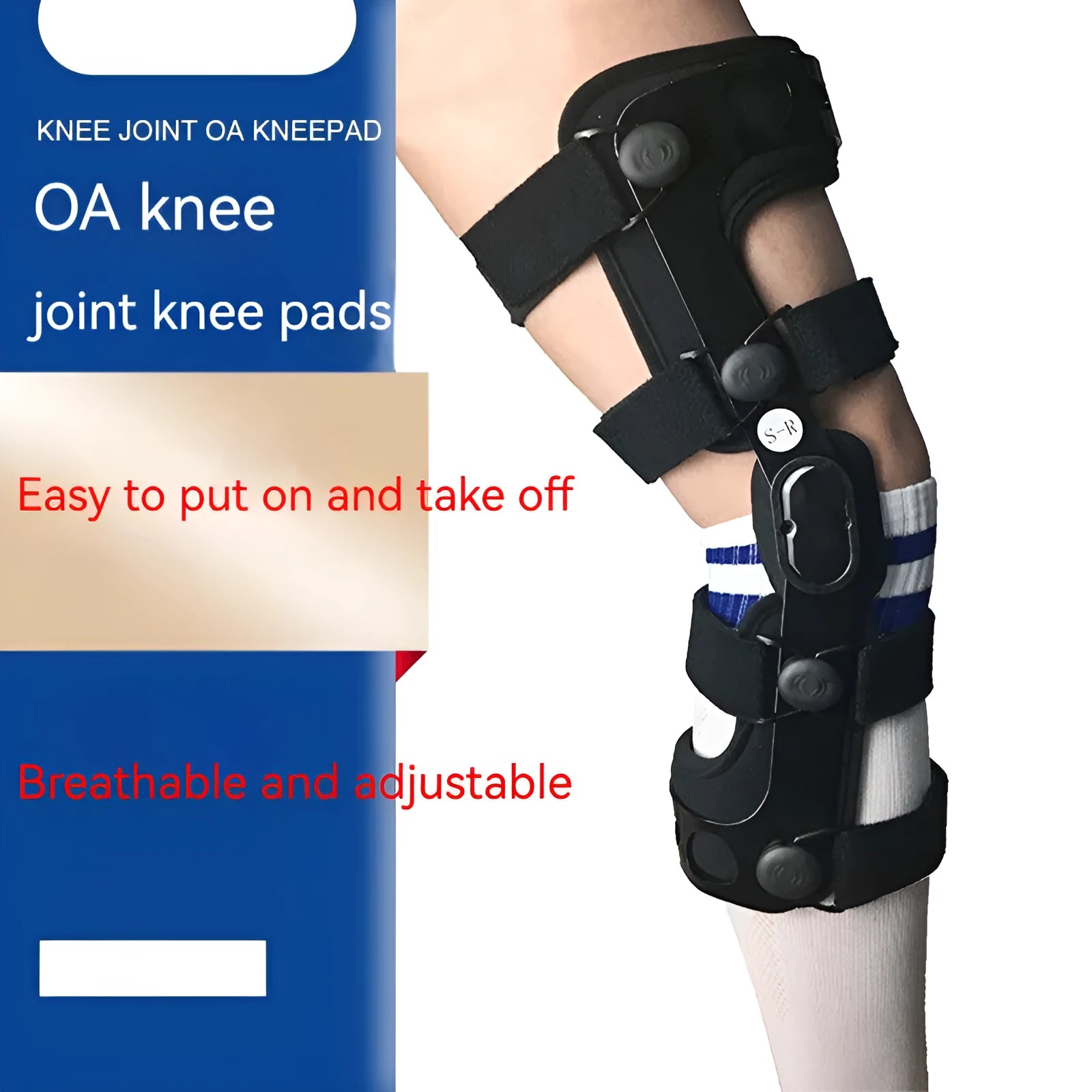 Black anterior ligament knee pad supporter showing left and right size options.