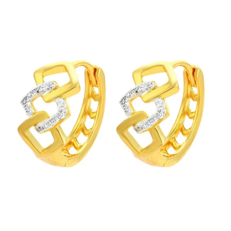 Gold geometric hollow-out clip-on earrings with electroplated alloy construction