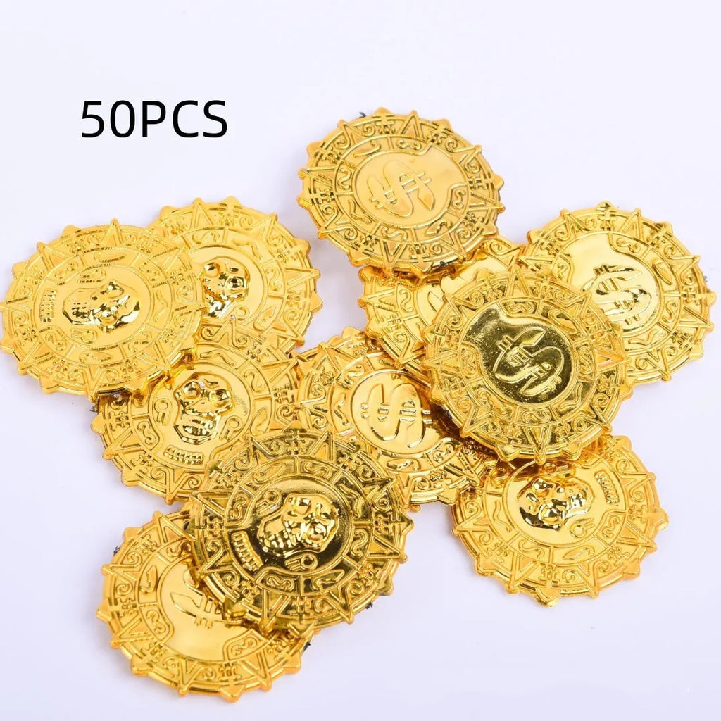 Plastic pirate gold coin toy with pointed style design for Halloween dress up parties