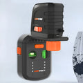 Electric hammer drill cover with red laser level and dust collection indicator showing dimensions 77x52x190mm