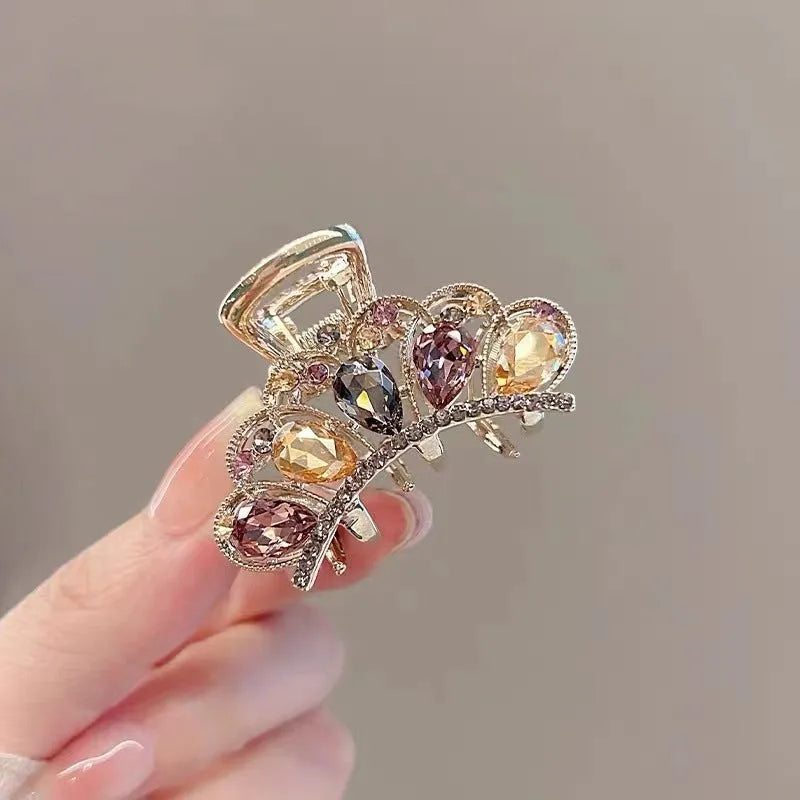 Women's alloy crystal crown hairpin headdress with electroplated finish and Korean style crown grip
